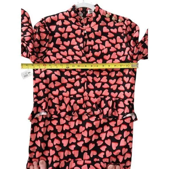 Rebecca Vallance Hotel Beau Frill Midi Dress Heart Print Long Sleeve Pink Size 4